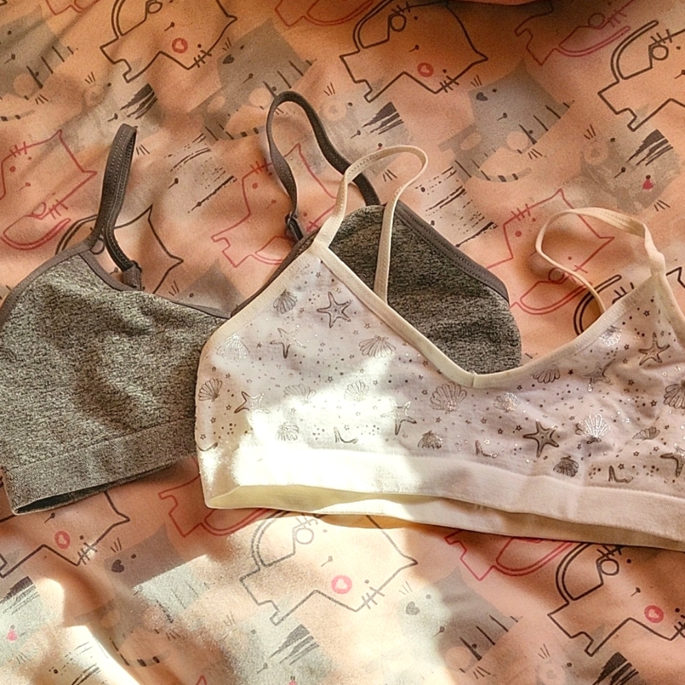 Girls Gray and White Bralette Set